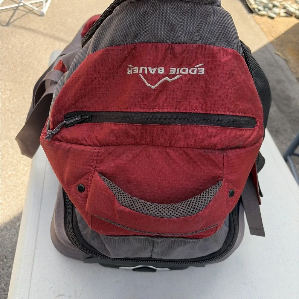 Eddie Bauer Expedition 26 Rolling Duffel Bag Suitcase Red Gray